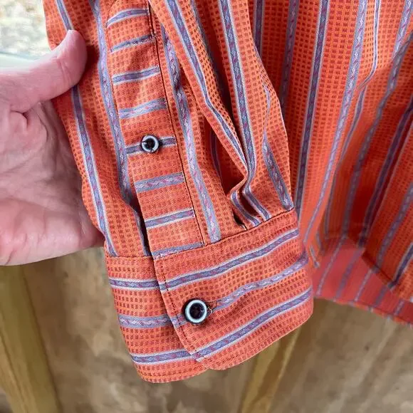 Robert Graham Men's Orange And Blue Striped Button Down Shirt Size 2XL - Picture 6 of 10